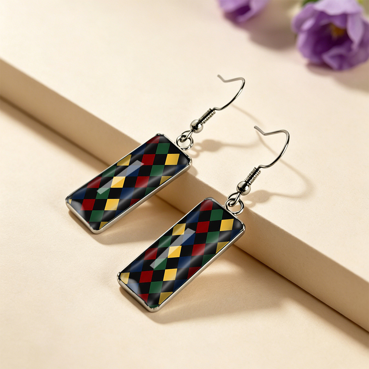 Academic Style Rectangular Time Gem Earrings